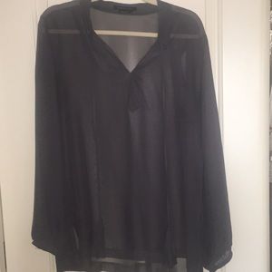 BCBG Max Azria Long Sleeve Sheer Top with Tassels